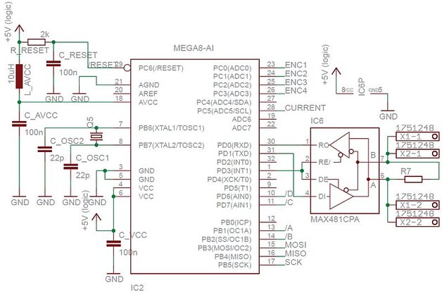 Rys. 11. Schemat podłączenia mikrokontrolera ATmega8 [Scheme of the logic part of engine controller]